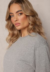 Renee - Szara Bawełniana Bluza w Melanż o Oversizowym Fasonie Jeustena. Kolor: szary. Materiał: bawełna. Wzór: melanż. Styl: klasyczny #5