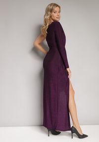 Born2be - Fioletowa Metaliczna Sukienka Maxi o Asymetrycznym Fasonie z Kopertowym Dekoltem Ozelbia. Kolor: fioletowy. Materiał: materiał. Długość rękawa: długi rękaw. Typ sukienki: asymetryczne, kopertowe. Długość: maxi #5