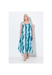 ULLA POPKEN - Damskie Sukienka wzór w fale trapezowy krój okrągły dekolt bez rękawów. Kolekcja: plus size. Kolor: zielony. Materiał: materiał, wiskoza. Długość rękawa: bez rękawów. Typ sukienki: trapezowe. Styl: sportowy #1