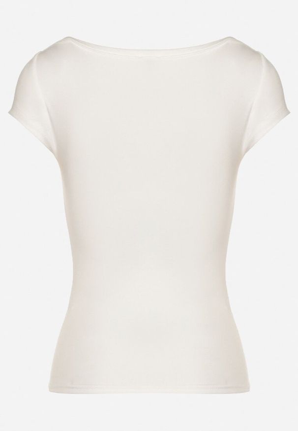 Born2be - Biały T-shirt z Bawełny o Dopasowanym Kroju z Dekoltem w Łódkę Galerissa. Kolor: biały. Materiał: bawełna. Styl: elegancki