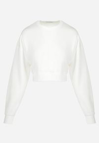 Born2be - Biała Bluza Oversize Aza. Kolor: biały. Materiał: polar. Długość: krótkie. Wzór: gładki #3