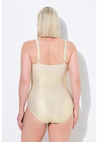 ULLA POPKEN - Damski Strój kąpielowy wzór w fale miękkie miseczki regulowane ramiączka. Kolekcja: plus size. Kolor: beżowy. Materiał: elastan, poliamid, materiał