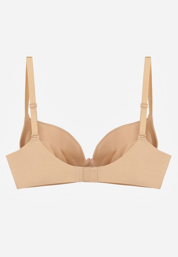 Born2be - Beżowy Gładki Biustonosz Push-up Halilura. Kolor: beżowy. Rodzaj stanika: push-up. Wzór: gładki