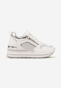 Renee - Białe Sneakersy Ozdobione Brokatem i Suwakiem Atirola. Kolor: biały. Wzór: aplikacja #2