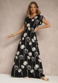 Renee - Czarna Sukienka z Wiskozy Ozdobiona Haftami Lumamire. Okazja: na co dzień. Kolor: czarny. Materiał: wiskoza. Wzór: aplikacja, haft. Typ sukienki: proste. Styl: casual #5