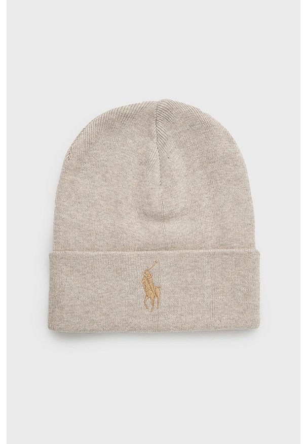 Polo Ralph Lauren czapka bawełniana kolor beżowy z cienkiej dzianiny bawełniana. Kolor: beżowy. Materiał: bawełna, dzianina