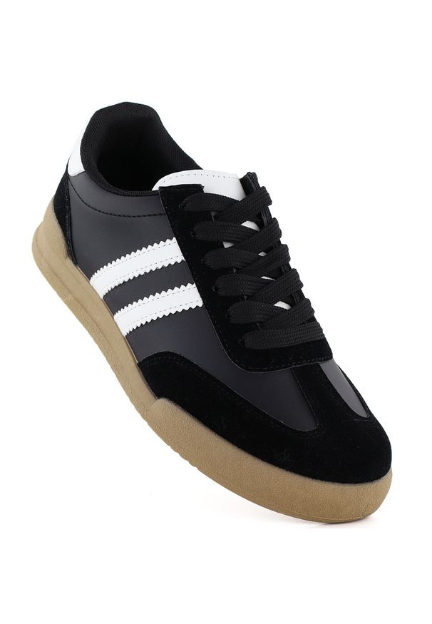 marka niezdefiniowana - Półbuty sportowe damskie sneakersy czarne 0724-6. Okazja: na co dzień. Kolor: czarny. Materiał: skóra ekologiczna