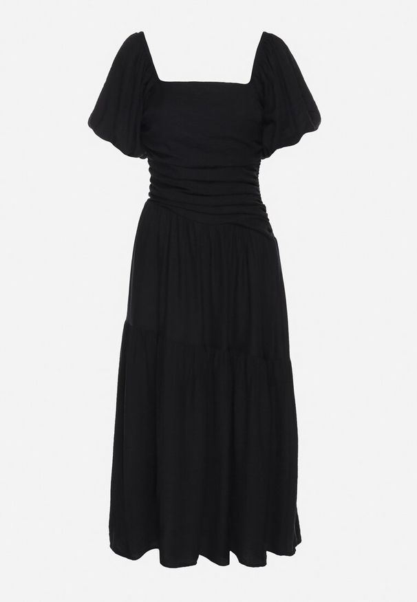 Born2be - Czarna Sukienka Rozkloszowana z Wiskozy z Kwadratowym Dekoltem i Drapowaniem Napessia. Okazja: na co dzień. Typ kołnierza: dekolt kwadratowy. Kolor: czarny. Materiał: wiskoza. Styl: casual, klasyczny, elegancki