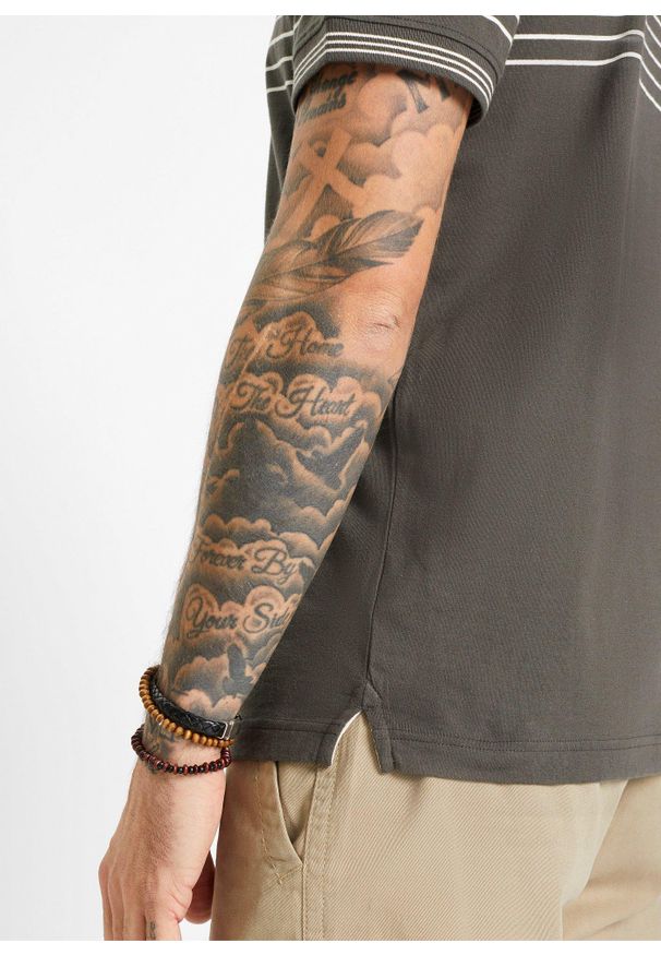 bonprix - Shirt polo z dżerseju z czystej bawełny. Typ kołnierza: polo. Kolor: biały. Materiał: jersey, bawełna. Wzór: paski