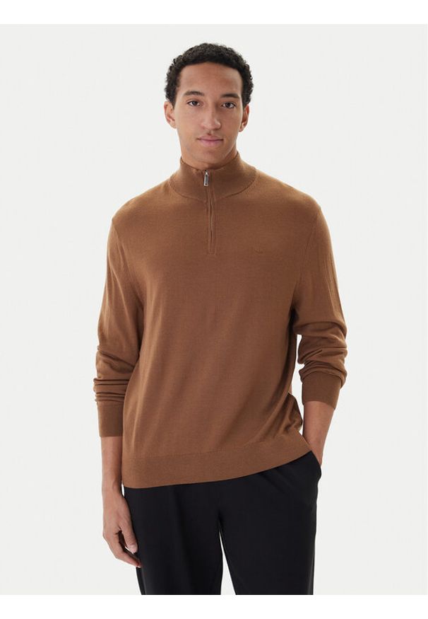 Calvin Klein Golf LV04LD318G Brązowy Regular Fit. Typ kołnierza: golf. Kolor: brązowy. Materiał: wełna