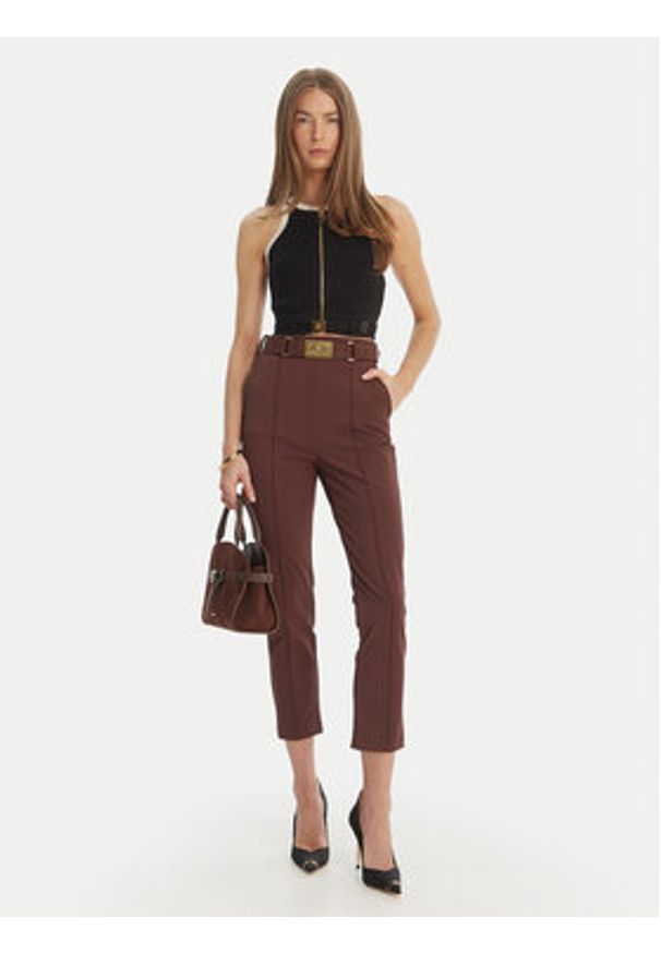 Elisabetta Franchi Spodnie materiałowe PA-132-61E2-V350 Brązowy Regular Fit. Kolor: brązowy. Materiał: syntetyk
