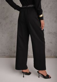 Renee - Czarne Bawełniano-Wiskozowe Spodnie Wide Leg z Paskiem Typu Apaszka Arlethia. Kolor: czarny. Materiał: wiskoza, bawełna. Styl: elegancki #6