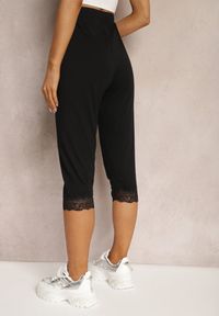 Renee - Czarne Spodnie z Bawełny o Długości 3/4 Legginsy Abiknia. Okazja: na co dzień. Kolekcja: plus size. Kolor: czarny. Materiał: bawełna. Wzór: aplikacja. Styl: casual, elegancki