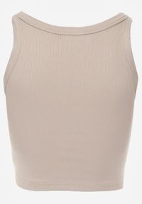 Born2be - Beżowy Top z Prążkowanego Materiału Zitessa. Okazja: na co dzień. Kolor: beżowy. Materiał: prążkowany, materiał. Długość rękawa: na ramiączkach. Styl: casual, elegancki, klasyczny #3