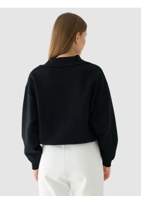4f - 4F Bluza crop top rozpinana bez kaptura damska - czarna XL. Okazja: na co dzień. Typ kołnierza: bez kaptura. Kolor: czarny. Materiał: dzianina, dresówka, bawełna, materiał, syntetyk. Wzór: jednolity, ze splotem. Styl: sportowy, klasyczny, casual