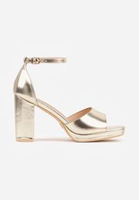 Born2be - Złote Sandały VICES na Platformie i Słupku ze Skórzaną Wkładką Phelusa. Okazja: do pracy, na wesele, na spotkanie biznesowe, na ślub cywilny. Zapięcie: pasek. Kolor: złoty. Materiał: skóra. Obcas: na platformie. Styl: biznesowy. Wysokość obcasa: średni #1