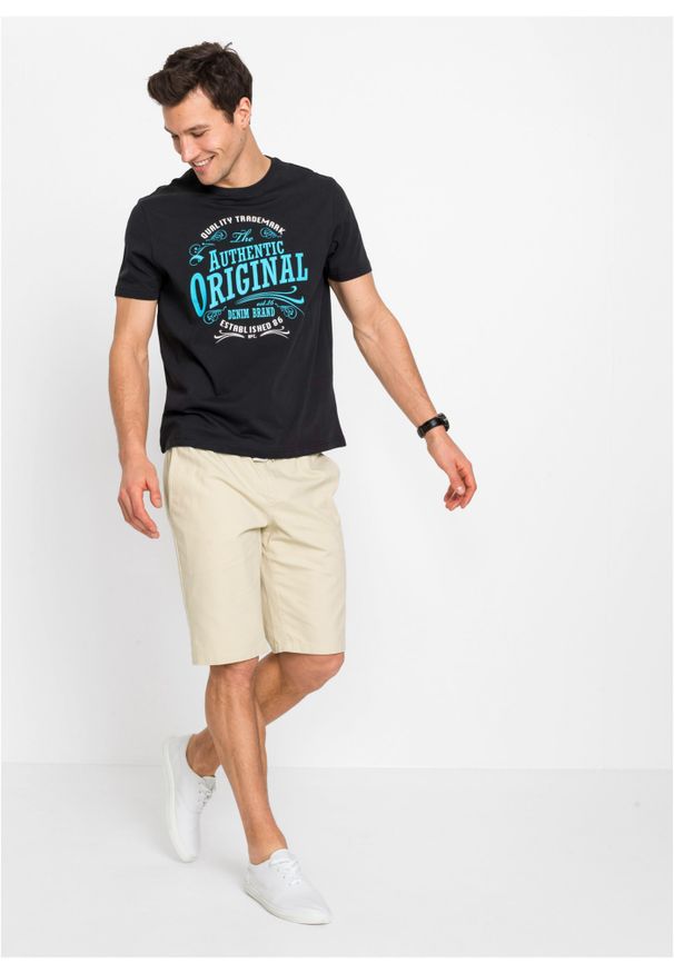 bonprix - T-shirt z czystej bawełny (2 szt.). Kolor: czarny. Materiał: bawełna. Długość: długie. Wzór: nadruk