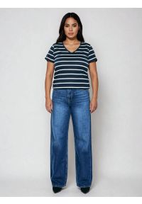 Big-Star - Koszulka damska z dekoltem v-neck w paski granatowa Retina 403. Typ kołnierza: dekolt w kształcie V. Kolor: niebieski. Materiał: bawełna, jeans. Wzór: paski. Styl: klasyczny, elegancki #3
