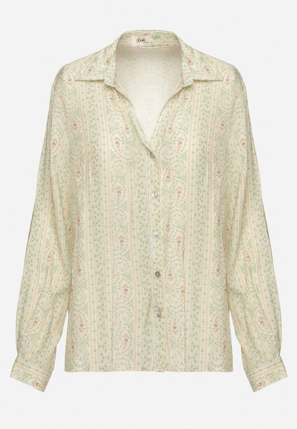 Born2be - Zielona Wiskozowa Koszula w Drobny Wzór z Kwiatami Rivedia. Okazja: na co dzień. Typ kołnierza: kołnierzyk klasyczny. Kolor: zielony. Materiał: wiskoza. Długość rękawa: długi rękaw. Długość: długie. Wzór: kwiaty. Styl: casual, elegancki, klasyczny