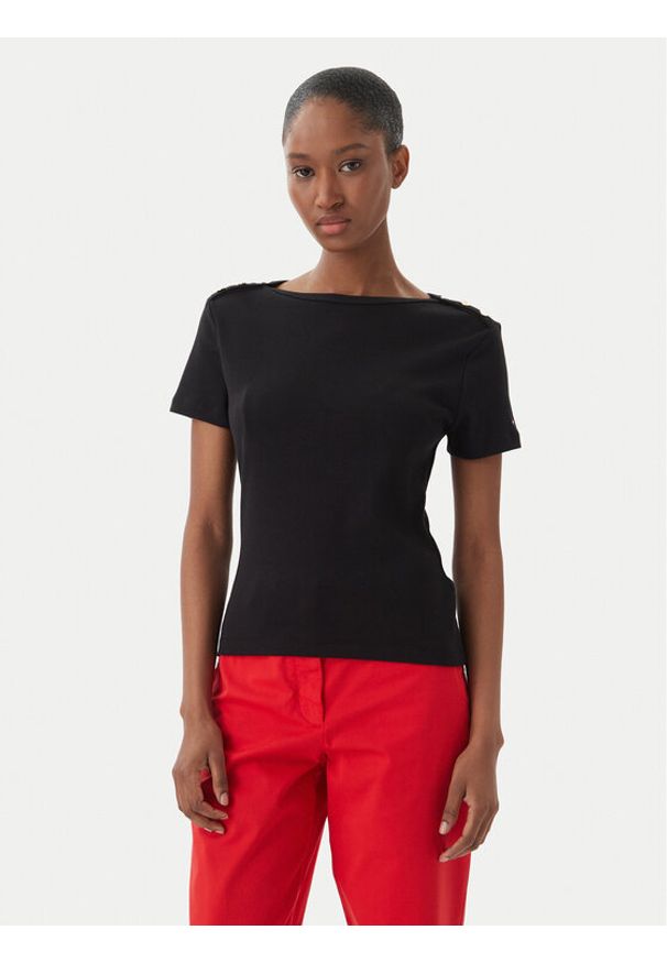 TOMMY HILFIGER - Tommy Hilfiger T-Shirt WW0WW49250 Czarny Slim Fit. Kolor: czarny. Materiał: bawełna