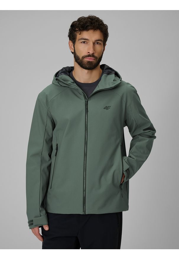 4f - 4F Kurtka przejściowa membrana 5000 męska - zielona L. Okazja: na co dzień. Kolor: zielony. Materiał: skóra, materiał. Styl: casual