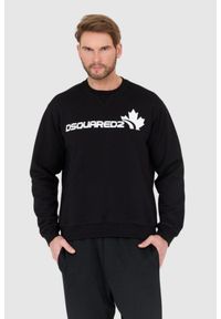 DSQUARED2 Czarna bluza męska z białym logo z liściem, Rozmiar XXL. Kolor: czarny #1