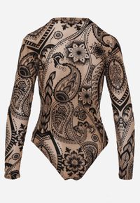 Born2be - Brązowe Body z Siateczki Mophel. Okazja: na co dzień. Kolor: brązowy. Materiał: wiskoza, materiał, jeans, welur. Styl: elegancki, casual #6