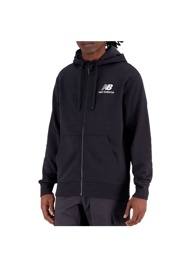 Bluza New Balance MJ31536BK - czarna. Kolor: czarny. Materiał: poliester, bawełna, dresówka. Styl: klasyczny, sportowy