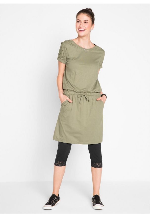 bonprix - Legginsy rybaczki z ozdobną koronką. Kolor: czarny. Materiał: koronka. Wzór: koronka