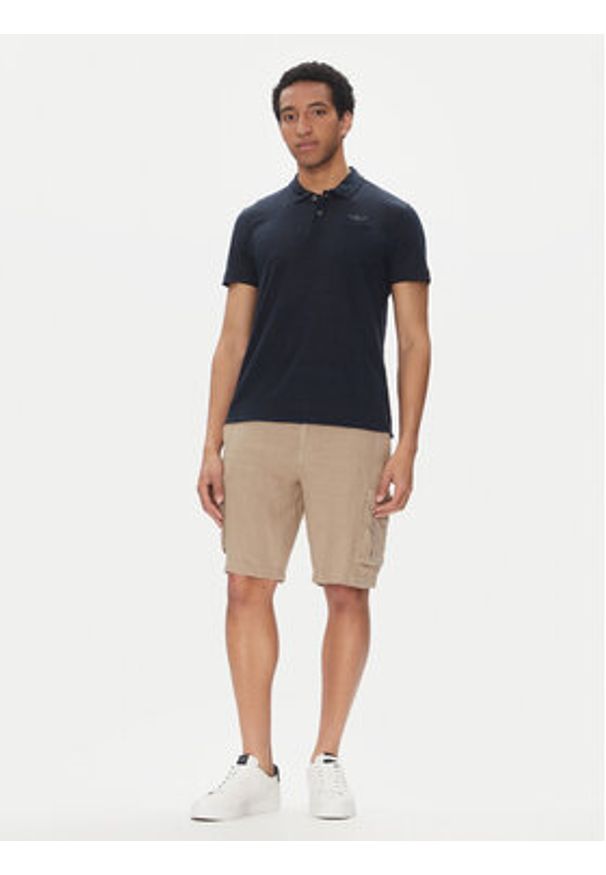 Aeronautica Militare Polo 251PO1855J679 Granatowy Regular Fit. Typ kołnierza: polo. Kolor: niebieski. Materiał: len