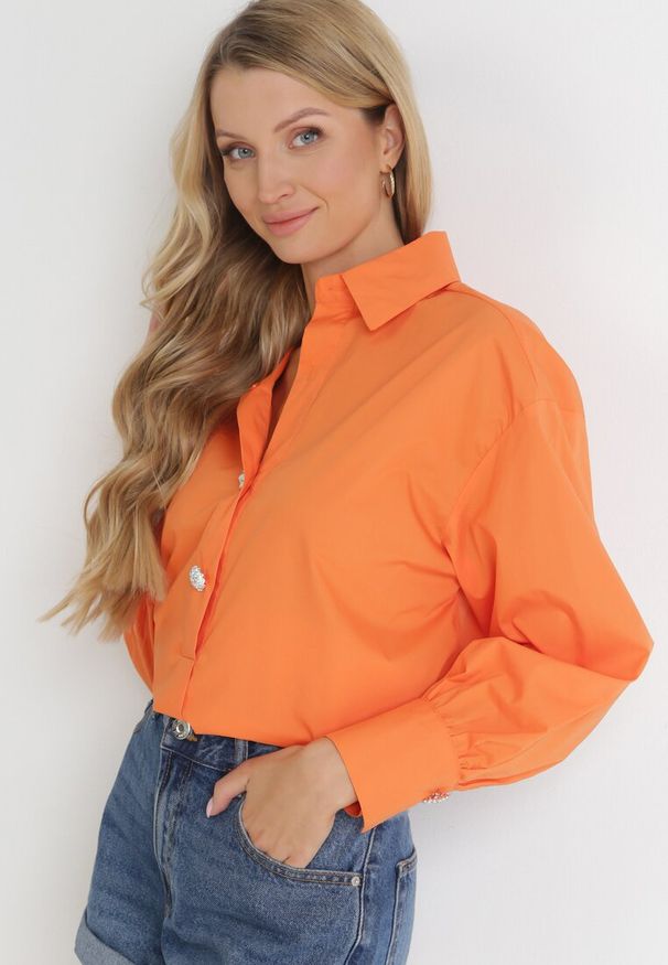 Born2be - Pomarańczowa Koszula Bawełniana Trapezowa Hazala. Kolor: pomarańczowy. Materiał: bawełna. Długość: długie. Styl: klasyczny, elegancki