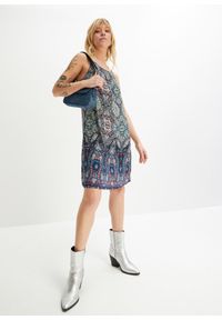 bonprix - Sukienka na ramiączkach z lejącej wiskozy. Kolor: niebieski. Materiał: wiskoza. Długość rękawa: na ramiączkach. Wzór: paisley #1