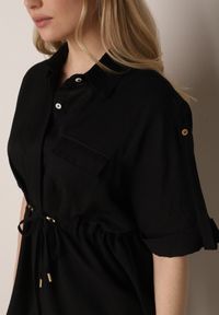 Born2be - Czarna Nietoperzowa Koszula Safari z Bawełną z Wiązaniem w Talii Tierona. Okazja: do pracy, na co dzień, na spotkanie biznesowe. Kolor: czarny. Materiał: bawełna. Długość: długie. Styl: biznesowy, casual #6