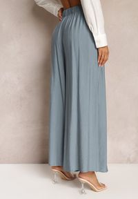 Renee - Niebieskie Luźne Spodnie z Szeroką Nogawką i Kieszeniami Cordya. Kolor: niebieski. Długość: długie #3