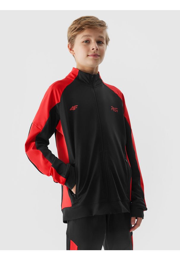 4f - 4F Bluza treningowa rozpinana bez kaptura dziecięca 4F x Robert Lewandowski - czarna 146/152 (10-12 lat). Typ kołnierza: bez kaptura. Kolor: czarny. Materiał: materiał. Długość rękawa: raglanowy rękaw. Wzór: nadruk. Sezon: lato. Styl: sportowy, młodzieżowy