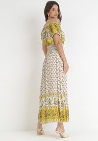 Born2be - Żółta Bawełniana Sukienka Maxi z Hiszpańskim Dekoltem i Gumką w Talii Jatza. Typ kołnierza: dekolt hiszpanka. Kolor: żółty. Materiał: bawełna. Długość rękawa: krótki rękaw. Sezon: wiosna, lato. Długość: maxi #3
