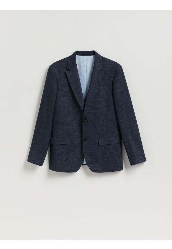 Reserved - Marynarka slim fit z domieszką wiskozy - granatowy. Kolor: niebieski. Materiał: wiskoza