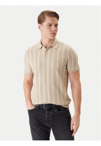 TOMMY HILFIGER - Tommy Hilfiger Polo Vertical MW0MW41949 Beżowy Regular Fit. Typ kołnierza: polo. Kolor: beżowy. Materiał: bawełna #1