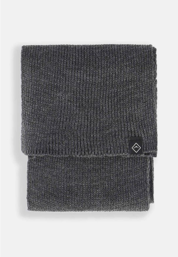 Volcano - Grafitowy szal zimowy męski H-ALDEN. Kolor: szary. Materiał: akryl, dzianina, włókno, materiał. Wzór: melanż, aplikacja, ze splotem. Sezon: zima. Styl: klasyczny, elegancki