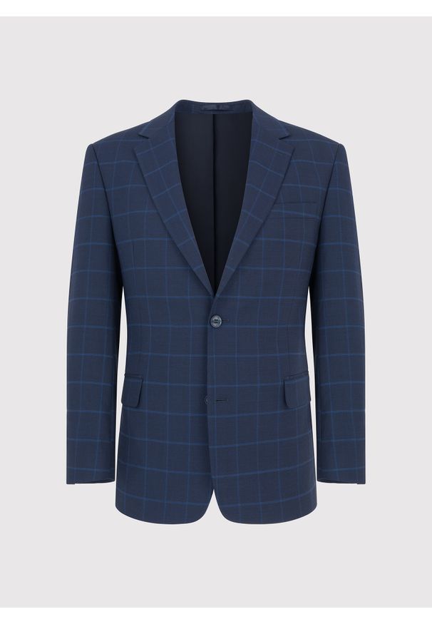 Pako Lorente - PAKO LORENTE – Granatowa marynarka garniturowa w niebieską kratkę. Okazja: na wesele, na komunię, na ślub cywilny. Kolor: niebieski. Materiał: poliester, lycra, wełna. Wzór: kratka