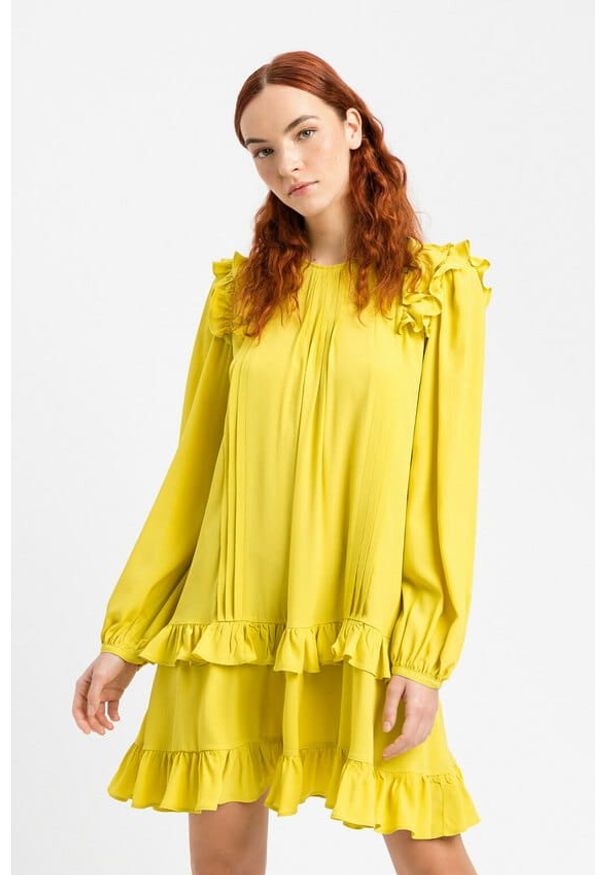 TwinSet - Cytrynowo żółta jedwabna sukienka Twinset. Kolor: żółty. Materiał: jedwab. Długość: mini