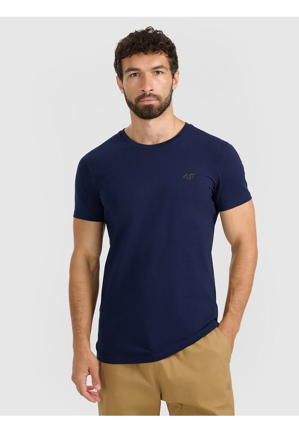 4f - 4F T-shirt slim gładki męski - granatowy M. Okazja: na co dzień. Kolor: niebieski. Materiał: bawełna, materiał, dzianina. Wzór: gładki. Styl: casual