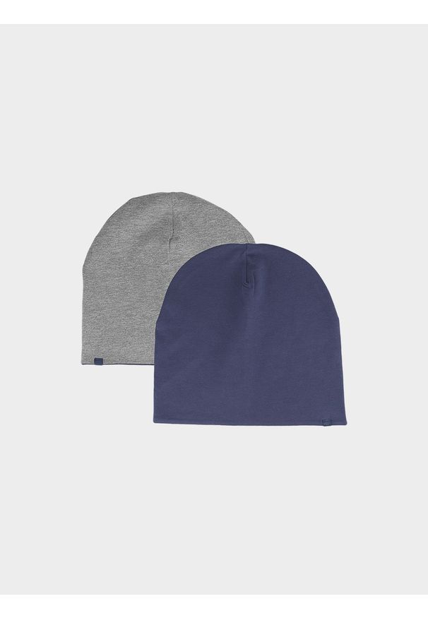 4f - Czapka beanie dwustronna chłopięca - szara/granatowa. Kolor: szary. Materiał: wiskoza, dzianina