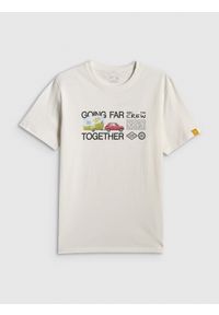 4f - 4F T-shirt regular z nadrukiem męski - biały XL. Okazja: na co dzień. Kolor: biały. Materiał: dzianina, bawełna, materiał. Wzór: nadruk. Styl: casual, klasyczny #1