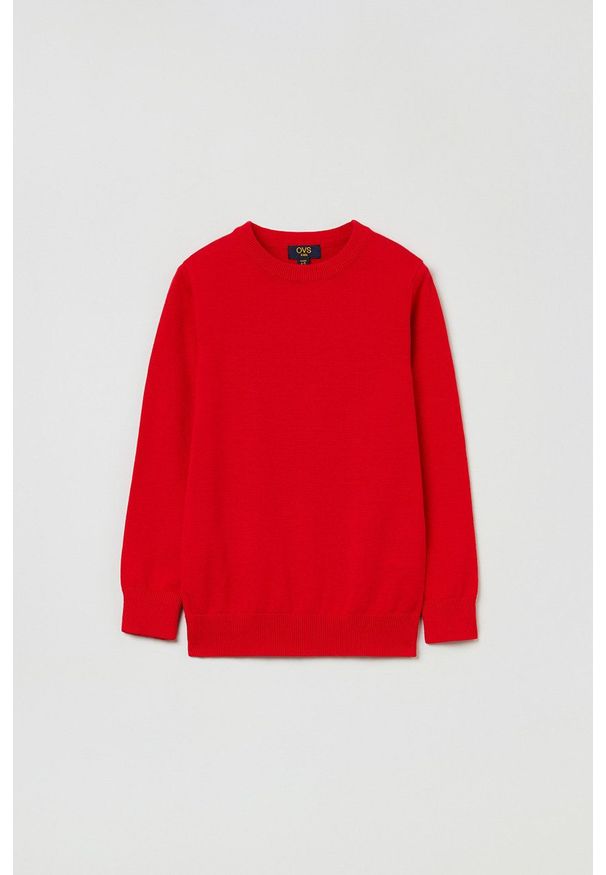 OVS sweter bawełniany dziecięcy kolor czerwony lekki. Okazja: na co dzień. Kolor: czerwony. Materiał: bawełna. Wzór: gładki. Styl: casual