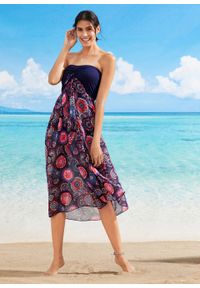 Sukienka plażowa bonprix ciemnoniebiesko-różowy wzorzysty. Okazja: na plażę. Kolor: niebieski #6