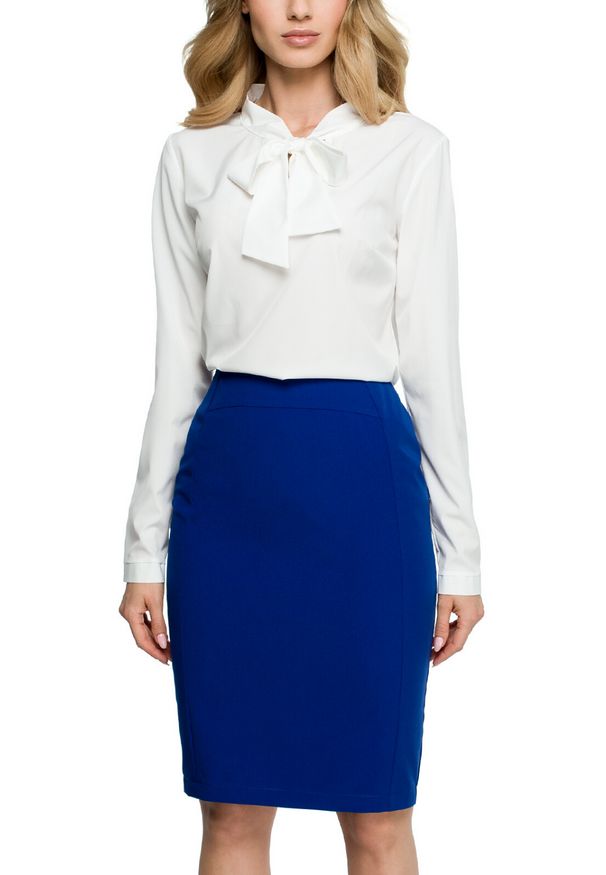 Stylove - Elegancka spódnica ołówkowa midi z przeszyciami modelująca niebieska. Okazja: do pracy, na spotkanie biznesowe. Kolor: niebieski. Materiał: materiał, tkanina, elastan. Styl: elegancki