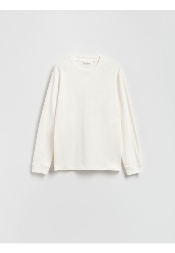 Reserved - Bawełniany longsleeve - złamana biel. Materiał: bawełna. Długość rękawa: długi rękaw