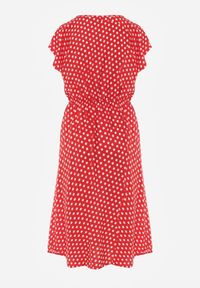 Renee - Czerwona Sukienka z Bawełny o Rozkloszowanym Kroju z Gumką w Talii Emilla. Okazja: na co dzień, do pracy, na spotkanie biznesowe. Kolor: czerwony. Materiał: bawełna. Długość rękawa: krótki rękaw. Typ sukienki: rozkloszowane. Styl: casual, biznesowy, elegancki #8