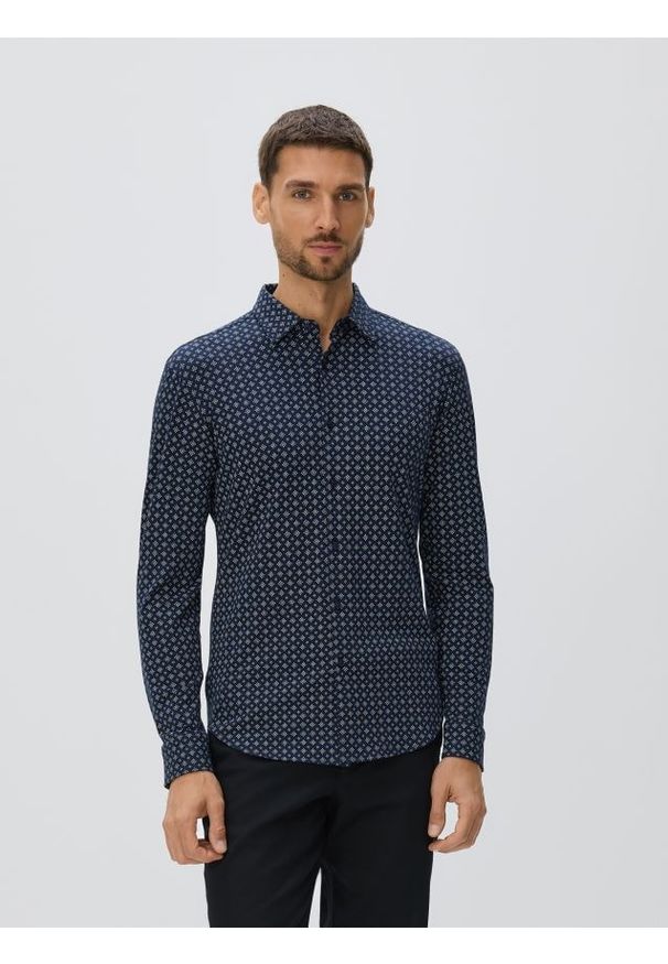 Reserved - Bawełniana koszula slim fit - granatowy. Kolor: niebieski. Materiał: bawełna